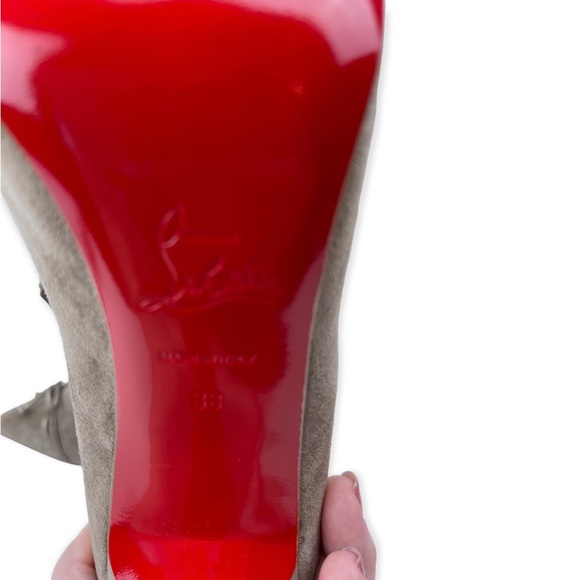 CHRISTIAN LOUBOUTIN Booties Suede & Metallic Leather Bows Stiletto Heels Zipper - Picture 10 of 12